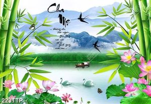 Tranh thư pháp treo tường đàn chim én trên sông