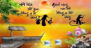 Tranh thư pháp trang trí câu ca dao về cha mẹ