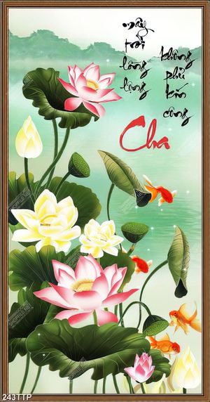 Tranh thư pháp in uv những bông hoa sen khoe sắc