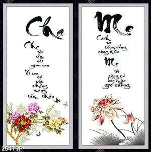 Tranh thư pháp in canvas câu đối công ơn cha mẹ