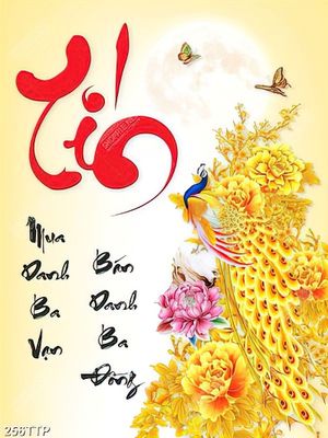 Tranh thư pháp trang trí chữ tín bên chim công