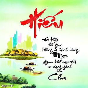Tranh thư pháp in 3d người lái đò bên chữ hiếu