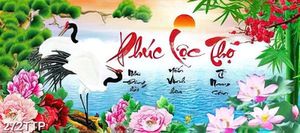 Tranh thư pháp trang trí đôi chim hạc bên sông