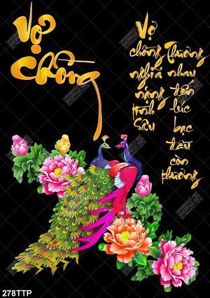 Tranh thư pháp nghệ thuật mẫu đơn và chim công