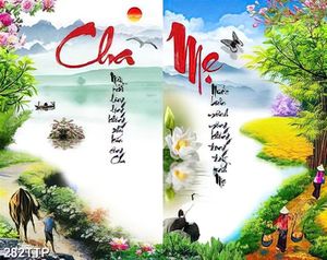 Tranh thư pháp in uv người lái đò trên dòng sông