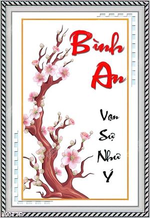 Tranh thư pháp in 3d cành hoa đào vạn sự như ý