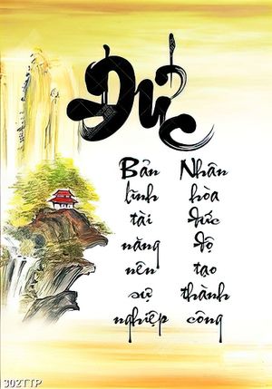 Tranh thư pháp in canvas ngôi nhà nhỏ trên vách núi