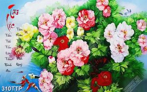 Tranh thư pháp nghệ thuật những bông hoa mẫu đơn