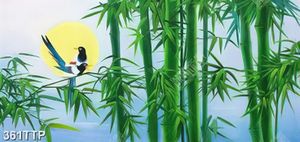 Tranh thư pháp in uv hàng tre xanh bên đàn chim