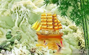Tranh thuận buồm xuôi gió bằng vàng và nền giả ngọc decor