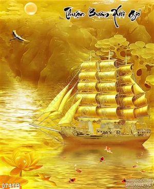 Tranh thuận buồm xuôi gió giả ngọc wall con thuyền vàng rồng