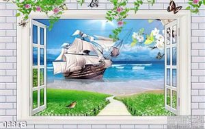 Tranh thuận buồm xuôi gió cửa sổ trắng và con thuyền buồm trắng