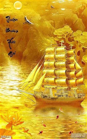 Tranh thuận buồm xuôi gió wall 3d giả ngọc con thuyền bằng vàng