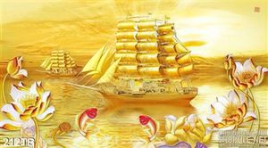 Tranh thuận buồm xuôi gió  in uv cảnh thuyền buồm và cá chép