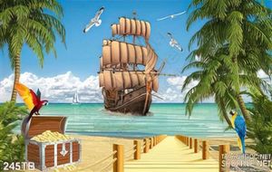 Tranh thuyền buồm xuôi gió vector con thuyền và kho báu in uv