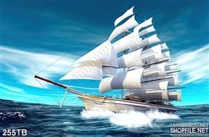 Tranh thuyền buồm xuôi gió vượt biển lớn gió lớn