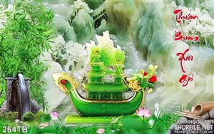Tranh thuyền buồm xuôi gió giả ngọc 3d  thuyền rồng