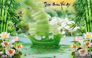 Tranh thuyền buồm xuôi gió 3d in uv wall giả ngọc