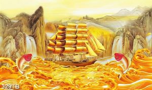 Tranh ghép kim tiền thuyền vược thác nước vàng đẹp nhất