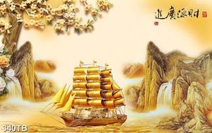 Tranh thư pháp thuyền vàng vượt thác in uv