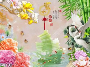 Tranh giả ngọc thuyền rồng và hoa mộc lan in kính decor tường