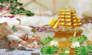 Tranh giả ngọc thuyền vàng trang trí phòng khách chất lượng cao