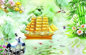 Tranh giả ngọc thuyền và cá chép chất lượng cao