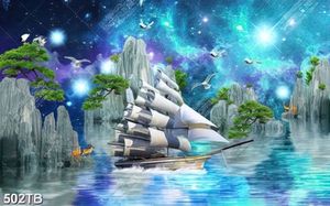 Tranh dán tường chiếc thuyền và núi đá  chất lượng cao