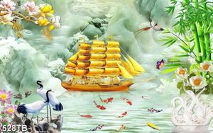 Tranh giả ngọc thuyền vàng và cá chép chất lượng cao