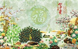 Tranh Tứ Quý giả ngọc chim công