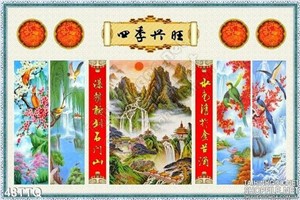 Tranh Tứ Quý sơn thủy hữu tình