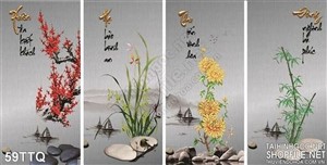 Tranh Tứ Quý lan đào cúc trúc xuân hạ thu đông