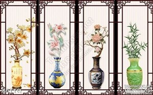Tranh Tứ Quý 4 bình hoa cổ