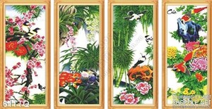 Tranh Tứ Quý hoa mẫu đơn và chim hạc