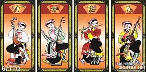 Tranh Tứ Quý các cô gái chơi đàn