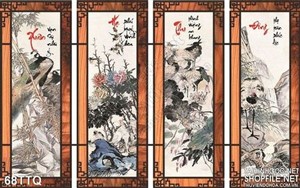 Tranh Tứ Quý xuân hạ thu đôn và khung gỗ ấn tượng