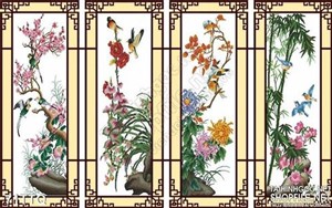 Tranh Tứ Quý khung gỗ độc đáo