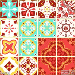 Tranh gạch bông in kính họa tiết  hoa đỏ