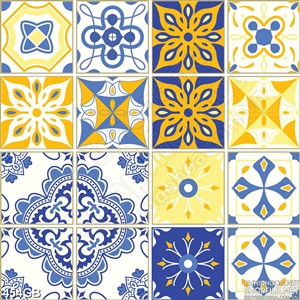 Tranh gạch bông in họa tiết màu vàng xanh