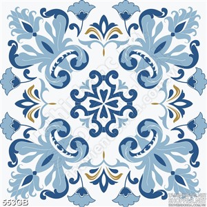 Tranh gạch bông in 3d họa tiết hoa xanh