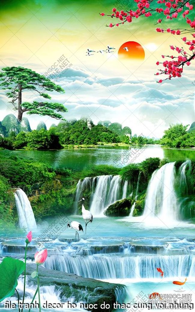 file tranh decor ho nuoc do thac cung voi nhung chu seu