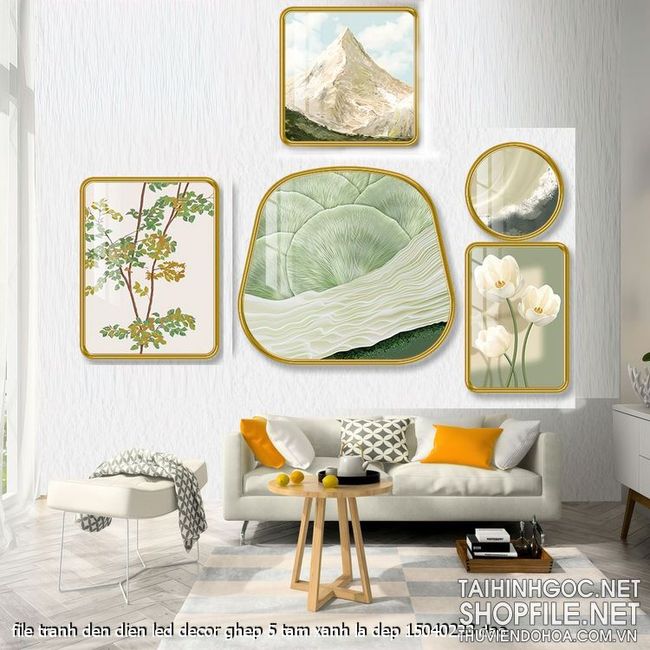 file tranh den dien led decor ghep 5 tam xanh la dep 15040223 dao