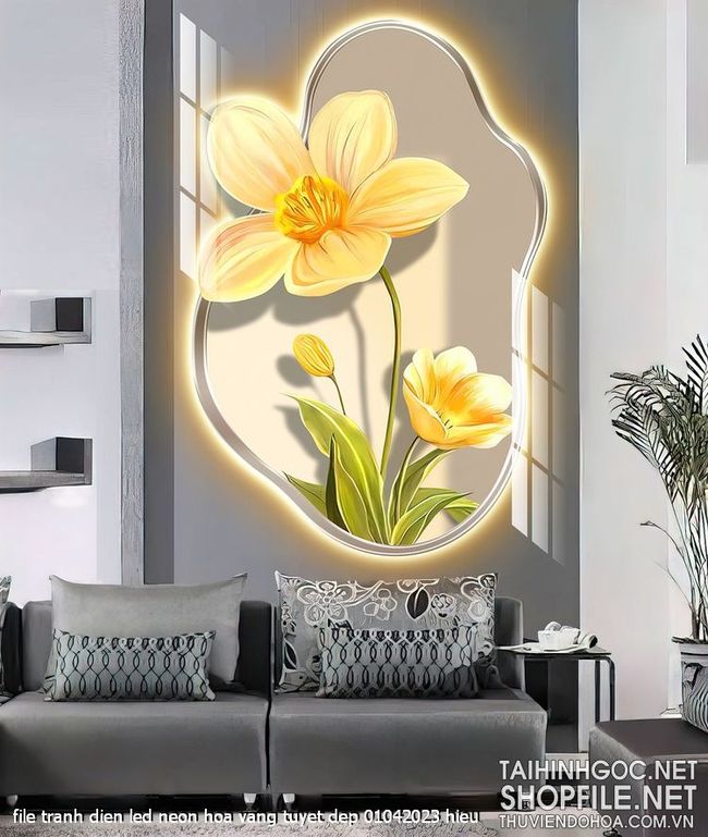 file tranh dien led neon hoa vang tuyet dep 01042023 hieu