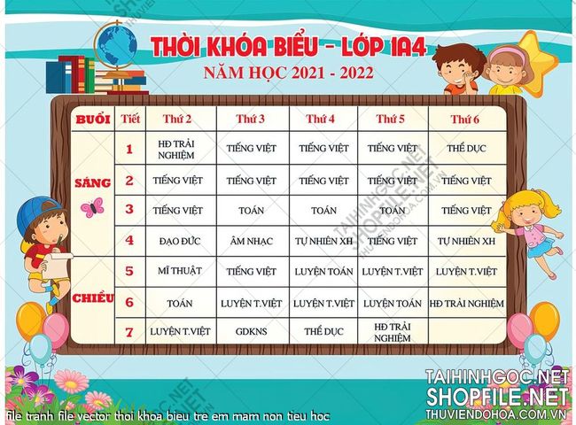 file tranh file vector thoi khoa bieu tre em mam non tieu hoc