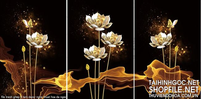 file tranh ghep 3 tam decor nghe thuat hoa da ngoc