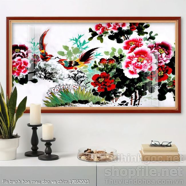 file tranh hoa mau don va chim 17052023