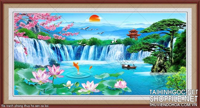 file tranh phong thuy ho sen ca koi