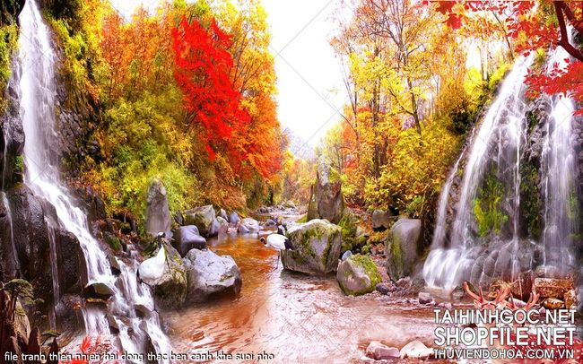 file tranh thien nhien hai dong thac ben canh khe suoi nho