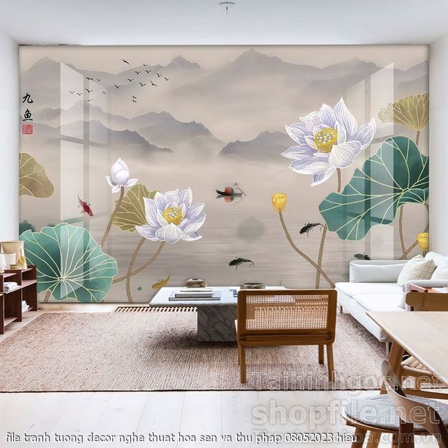 file tranh tuong decor nghe thuat hoa sen va thu phap 08052023 hieu