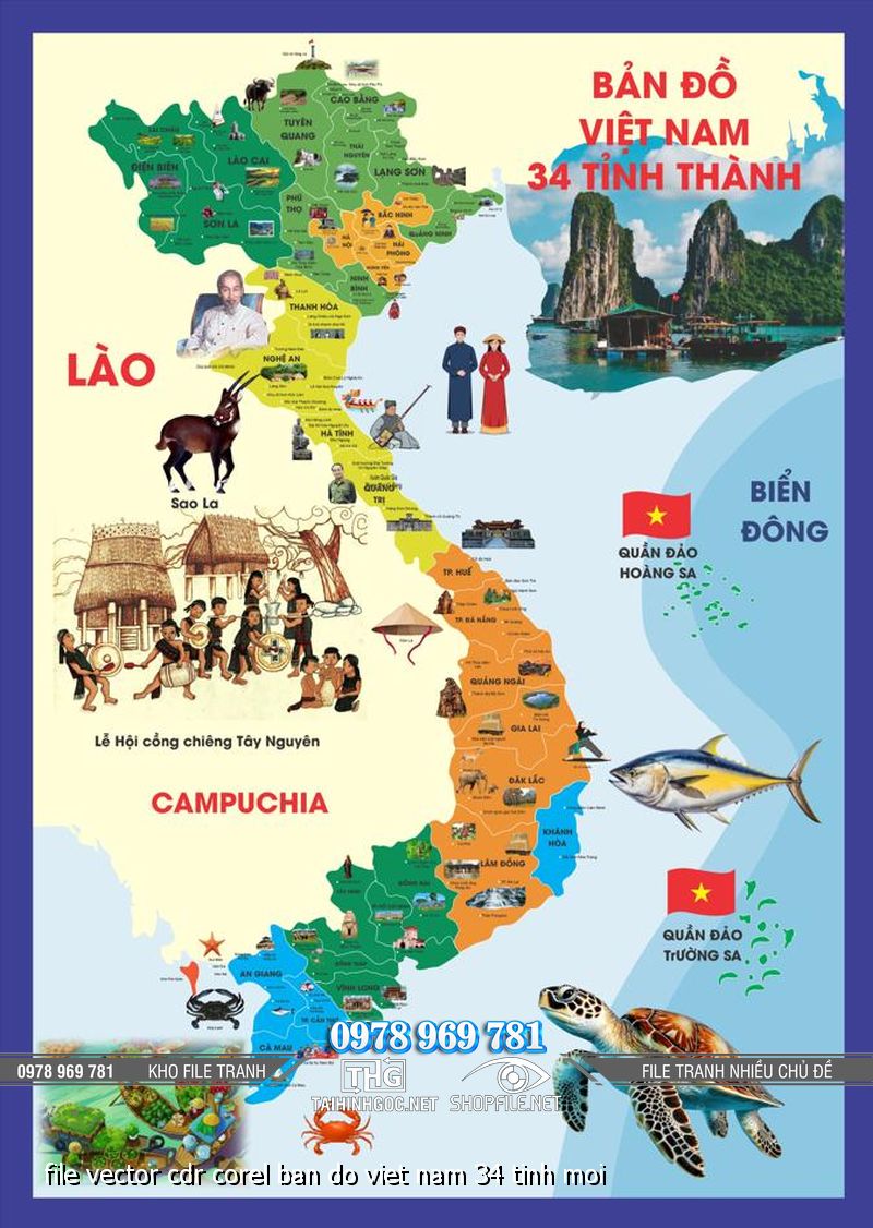 file vector cdr corel ban do viet nam 34 tinh moi